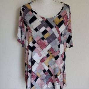 - N  TOUCH - WOMEN'S MULTICOLOR STIPED  TOP SHORT - SLEEVES   SIZE: XL